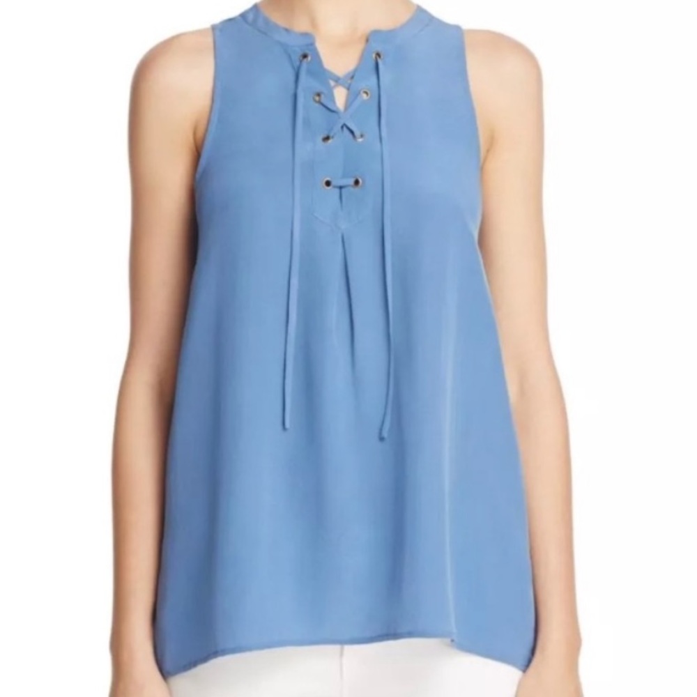 Joie blue Deasia silk lace-up tank top, size small